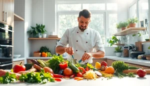 Prepare delicious meals at https://healthyvix.com with fresh, organic ingredients in a bright kitchen.