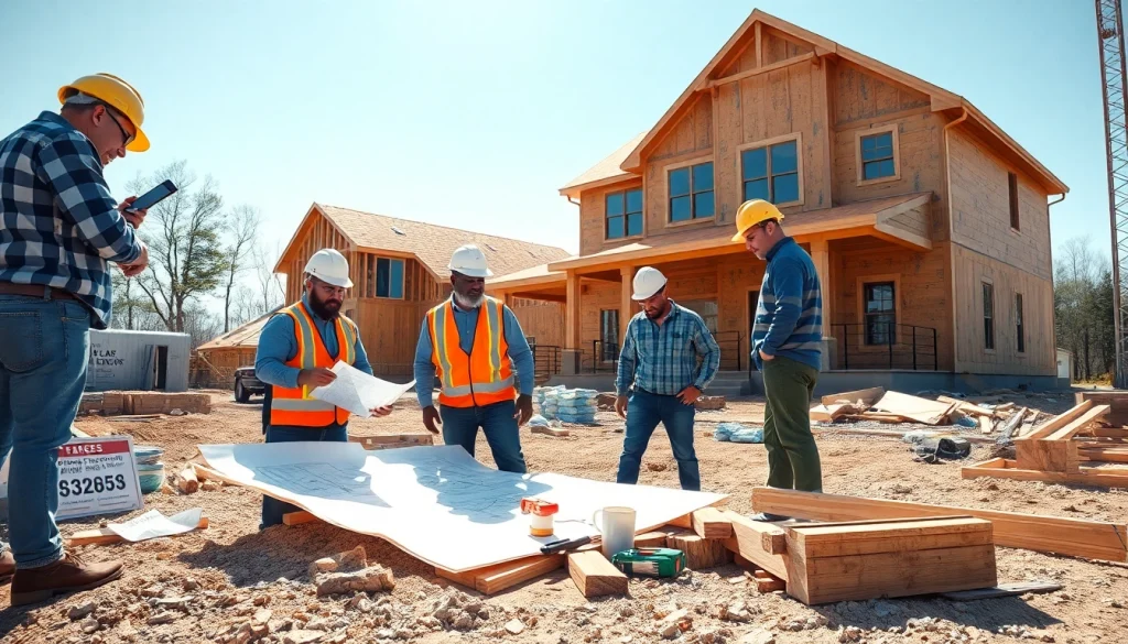 New Jersey General Contractor team efficiently collaborating at a residential construction site.