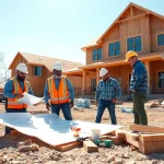 New Jersey General Contractor team efficiently collaborating at a residential construction site.