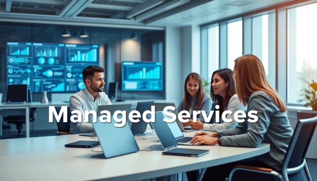 Dynamic collaboration scene showcasing HERO Managed Services in a modern office.