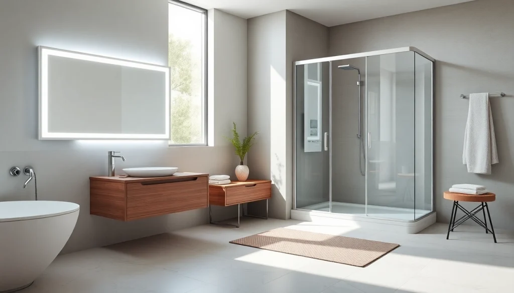 Illumination du miroir LED sirhona qui embellit une salle de bain moderne.