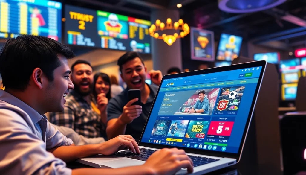 Engaging online gambling scene featuring AF88 com interface with excited players.