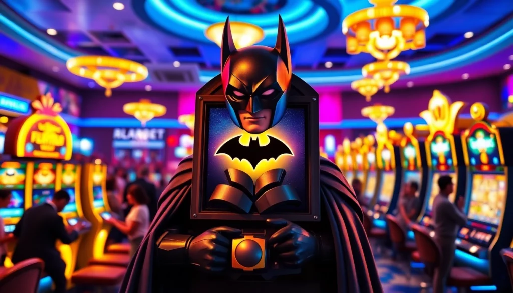 Menampilkan batman138 slot dengan suasana kasino yang meriah dan warna-warna cerah.