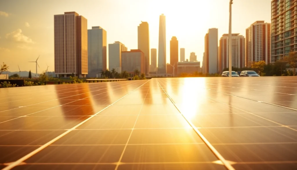 Showcase of https://solarxmedia.com highlighting innovative solar solutions with modern city backdrop.