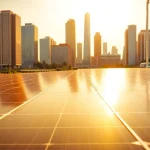 Showcase of https://solarxmedia.com highlighting innovative solar solutions with modern city backdrop.