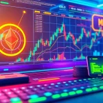 Kalkulator zysków z handlu kryptowalutami z wizualizacjami smart kontraktów i elementami bezpieczeństwa blockchain.