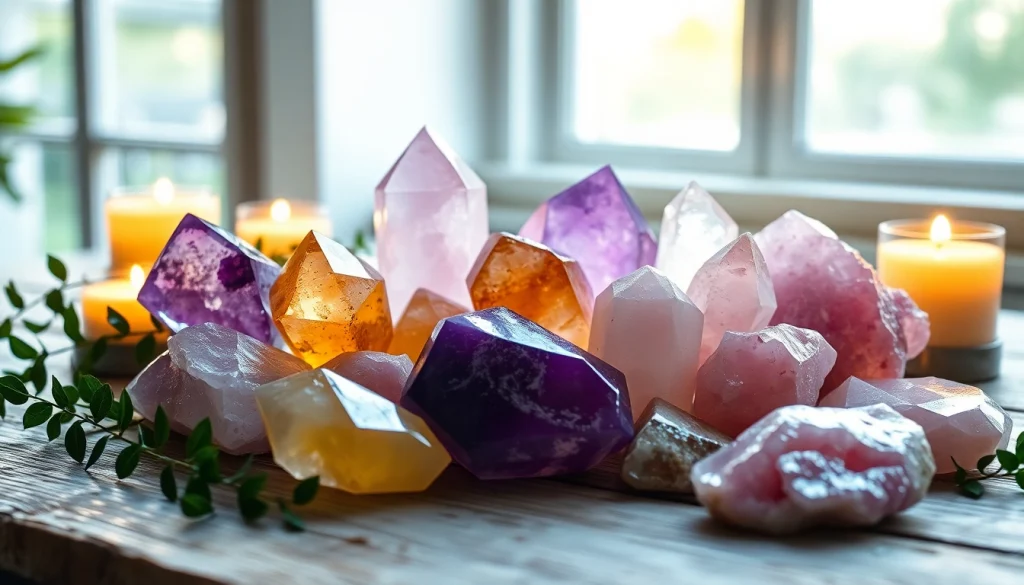 Reveal the mesmerizing crystals names in a tranquil setting, showcasing the allure of amethyst, citrine, and rose quartz.