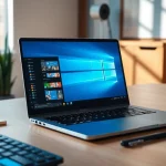Showcase of a Windows 11 Pro Key in a modern workspace with laptop and office tools.