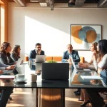 Engaged business professionals collaborating at https://www.shiverhamilton.com in a modern office.