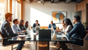 Engaged business professionals collaborating at https://www.shiverhamilton.com in a modern office.