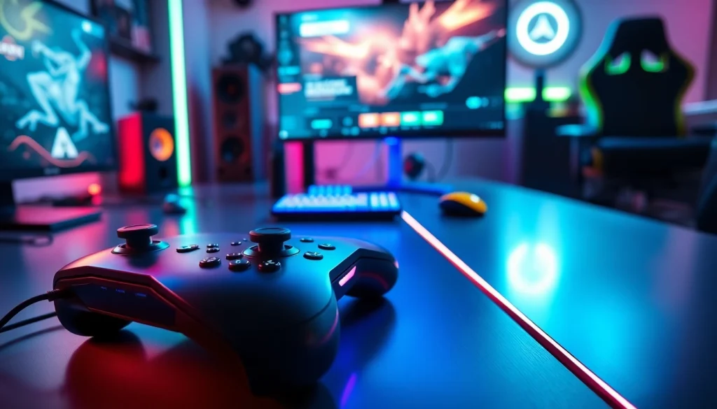 Experience the exciting gaming realm with the RR88 console and vibrant gaming setup.