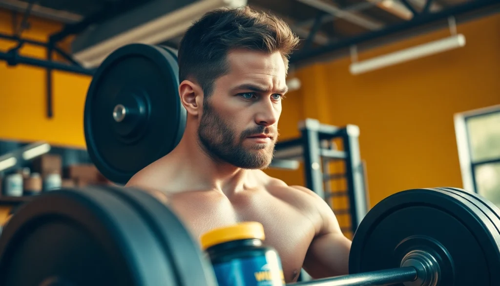 Steroidify reviews reveal an athlete focused intensely during a weightlifting session in a vibrant gym.
