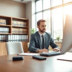 Professional lawyer utilizing https://www.websites.law in a modern office for legal consultation.