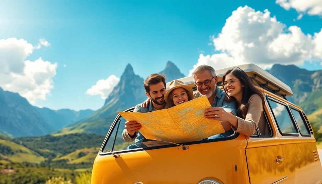 Erlebe Abenteuer mit https://fernweh-abenteuer.de, während eine Familie auf einem Roadtrip in der Natur unterwegs ist.