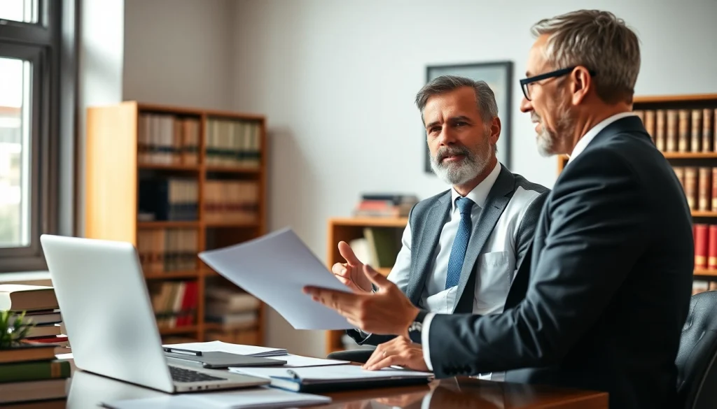 Consulting personal injury lawyer discussing strategies with a client at https://www.marylandpersonalinjurylawyer.com.