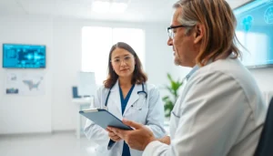 Engaging doctor-patient consultation at https://www.medexdtc.com, showcasing a modern healthcare space.