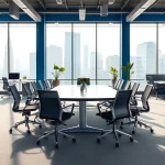Showcasing professionals engaged in industrial leasing discussions in a modern office.