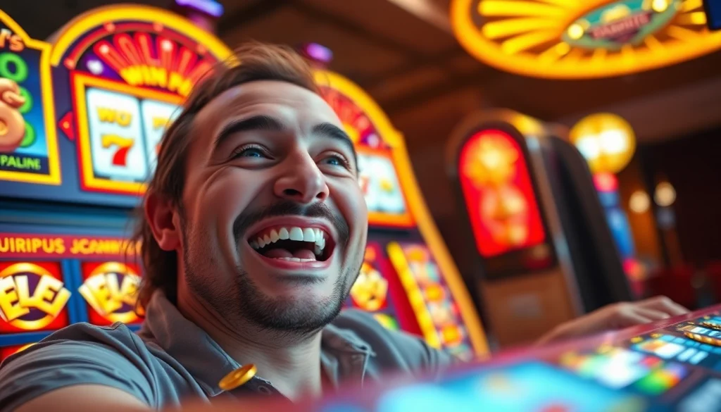 Rayakan kemenangan besar saat bermain slot gacor dengan ekspresi bahagia.