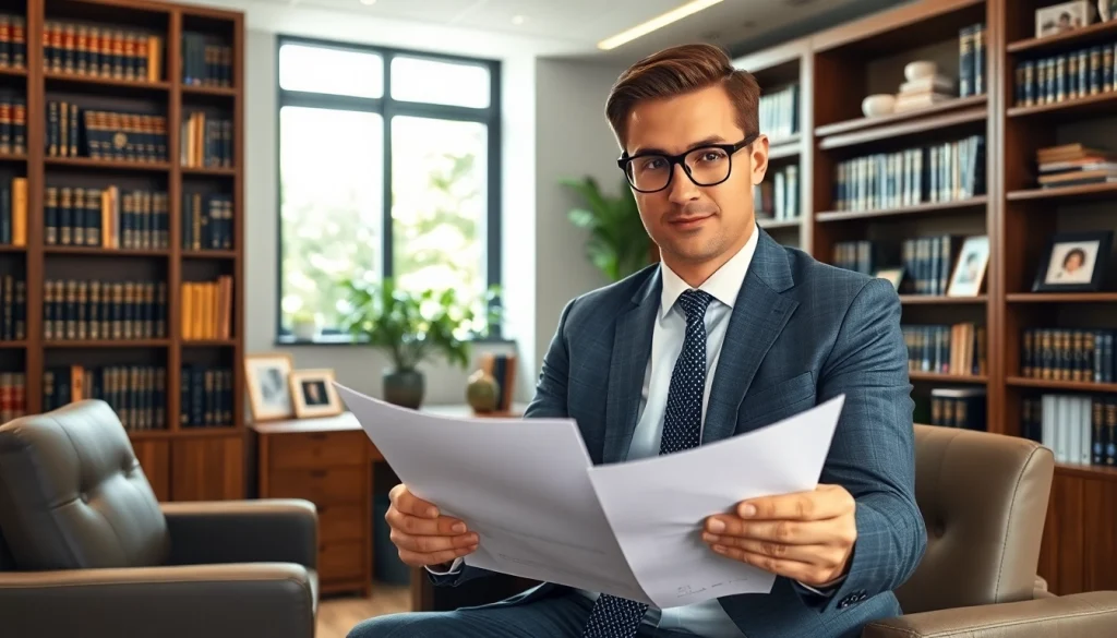 Review contracts at https://www.agslawfirm.com with a professional attorney in a modern office.