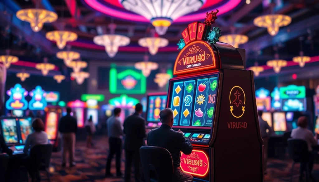 Bermain virus4d slot dengan antusiasme di lingkungan kasino yang meriah.