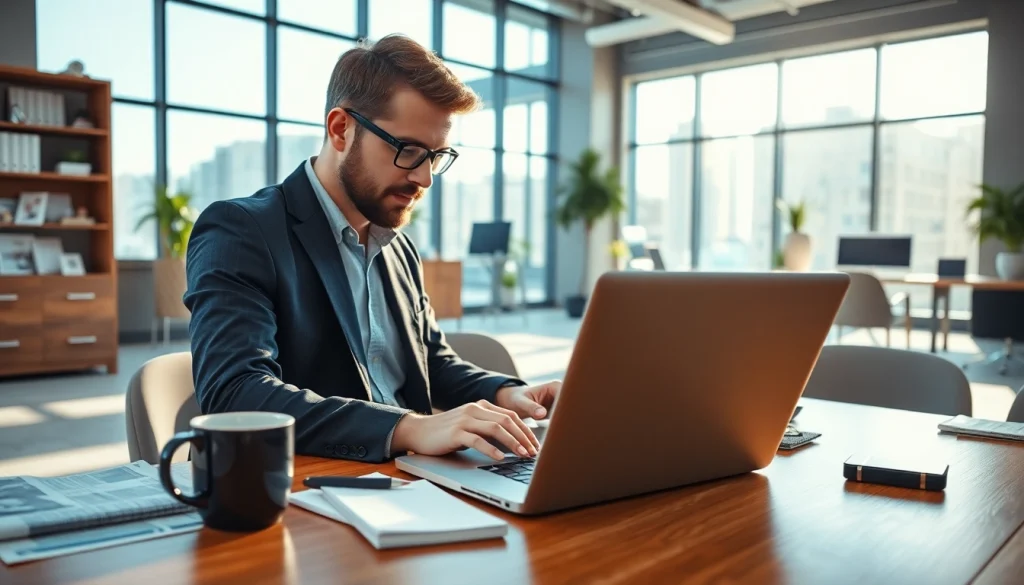 Highlighting the website suntimesnews.com with a journalist in a modern workspace.