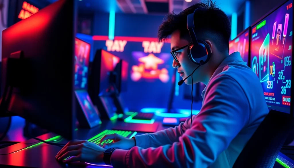 Tampilkan pemain berbakat memainkan bolahiu game di lingkungan gaming yang dinamis.