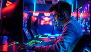 Tampilkan pemain berbakat memainkan bolahiu game di lingkungan gaming yang dinamis.