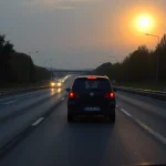 Vigneta Cehia, semne informative pentru taxele rutiere pe autostradă, peisaj atractiv.