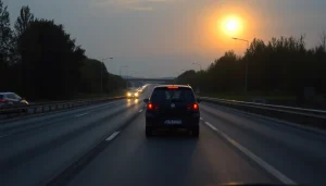 Vigneta Cehia, semne informative pentru taxele rutiere pe autostradă, peisaj atractiv.
