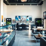 Vape shop with modern interior and vibrant e-liquids on display.