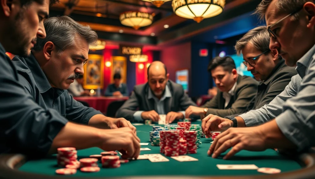 Menampilkan aksi seru dari Domino88 poker game dengan pemain terlibat dan suasana kasino yang hidup.