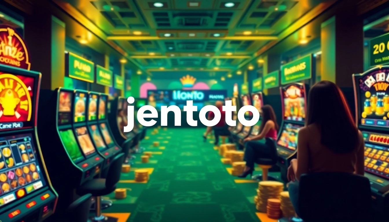 Menampilkan antarmuka platform perjudian online jentoto dengan slot dan permainan kartu.