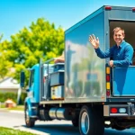 Efficient junk removal process at https://myeasyjunkremoval.com with friendly service in a sunny suburban setting.