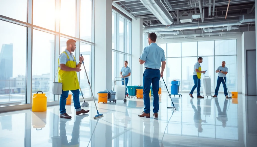 Effiziente Reinigungsdienste von https://nm-gebäudeservice.de in einem hellen Gewerberaum.
