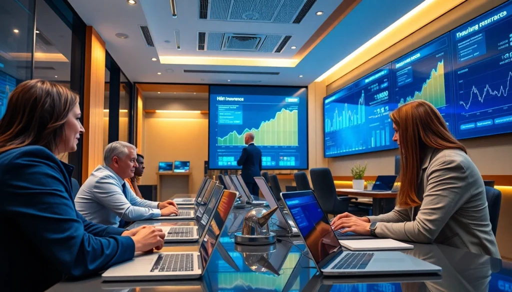 Modern financial office showcasing 79king UK life insurance with digital screens and professional advisors for 2025