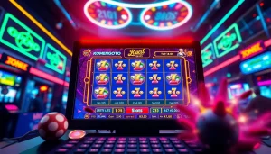 Menampilkan antarmuka permainan komengtoto yang menarik dengan latar digital yang dinamis.