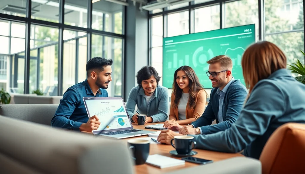 Marketers analyzing data at https://solarxmedia.com in a modern office setting.