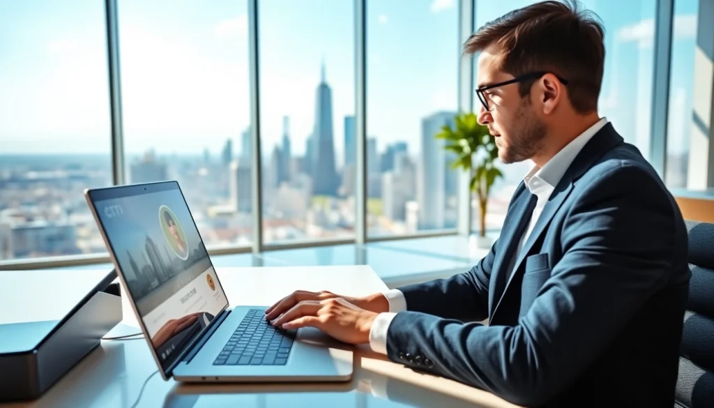 Showcase of a business professional using whatsapp api for effective communication in a modern office.