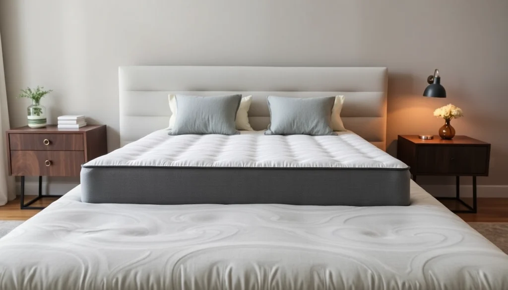 Materasso matrimoniale di alta qualità su un letto elegante, rendendo l'ambiente accogliente e moderno.