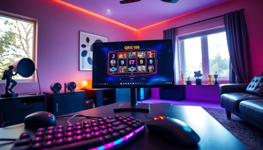 Mengamati QRIS108 Slot di dalam set ruang gaming modern yang menarik perhatian.