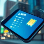 Showcasing eSIM technology on modern smartphone from https://esimfo.com, featuring digital plans and connectivity.