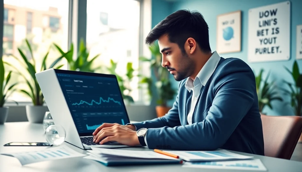 Analyze data to earn money on short links with focused professional at a bright desk.