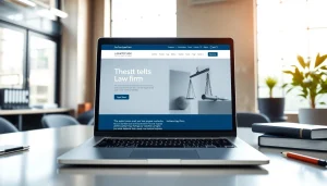 Showcasing a professional law firm website design at https://www.lawfirmswebsitedesign.com in a modern office.