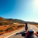 Découvrez motopaco avec un équipement de moto performant sur une route pittoresque.