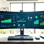 Analyzing performance metrics on a modern smm panel dashboard in a professional workspace.
