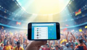 Find the best sports betting apps in India showcasing a smartphone interface in a festive sports scene.