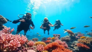 Discover the vibrant underwater world with divers at https://marvinscubaexpeditions.com amidst colorful coral reefs.
