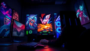 Engaged gamer at the RR88 setup, featuring high-tech peripherals in a vibrant atmosphere.