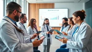 Discussing insights from the ADAPTABLE Aspirin Study in a vibrant conference setting.