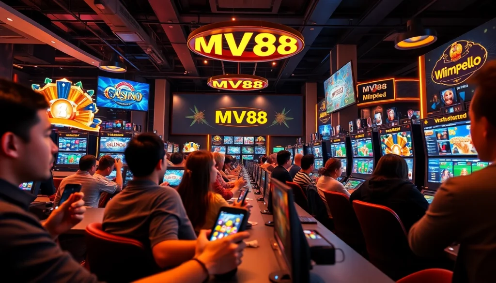 Engaged players enjoying the MV88 game on modern devices in a vibrant online gaming environment.